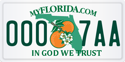 FL license plate 0007AA