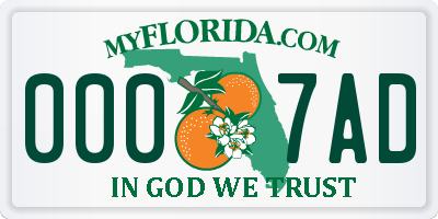 FL license plate 0007AD