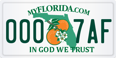 FL license plate 0007AF