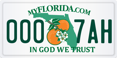 FL license plate 0007AH