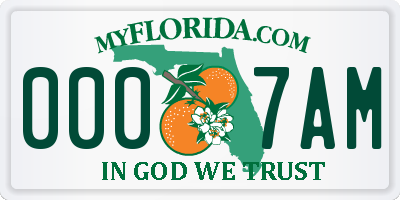 FL license plate 0007AM