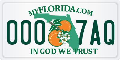 FL license plate 0007AQ