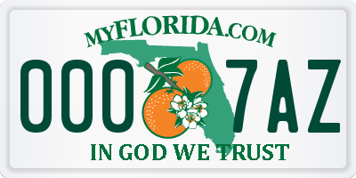 FL license plate 0007AZ