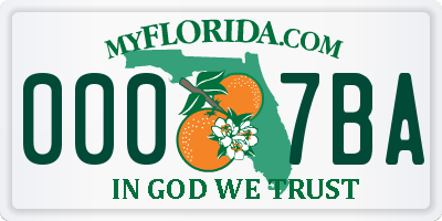 FL license plate 0007BA