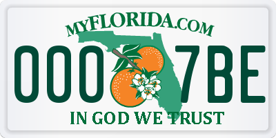 FL license plate 0007BE