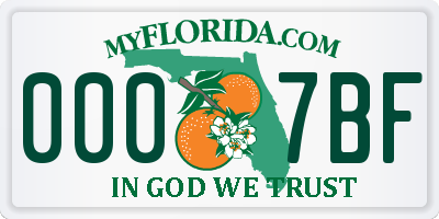 FL license plate 0007BF