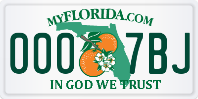 FL license plate 0007BJ