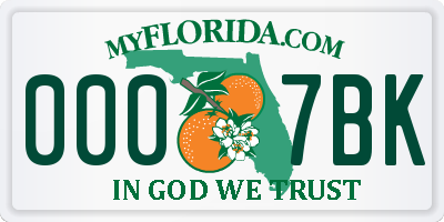 FL license plate 0007BK