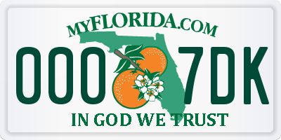 FL license plate 0007DK