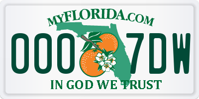 FL license plate 0007DW