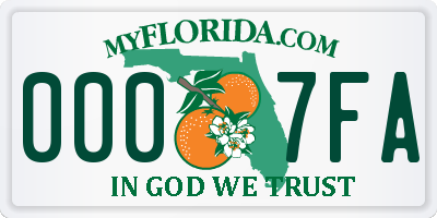 FL license plate 0007FA