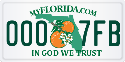 FL license plate 0007FB