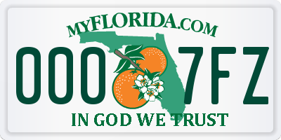 FL license plate 0007FZ