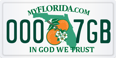 FL license plate 0007GB