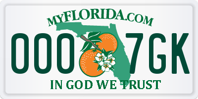 FL license plate 0007GK