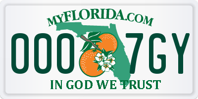 FL license plate 0007GY