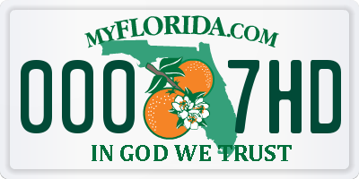 FL license plate 0007HD