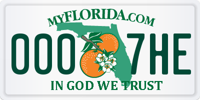 FL license plate 0007HE