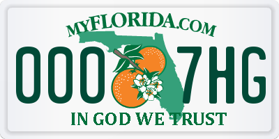 FL license plate 0007HG