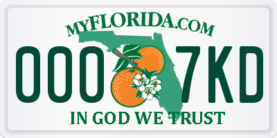 FL license plate 0007KD