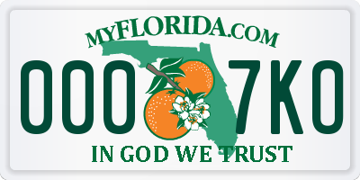 FL license plate 0007KO