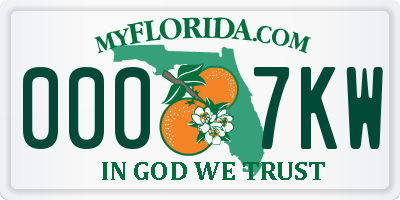 FL license plate 0007KW