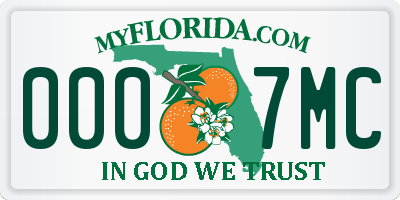 FL license plate 0007MC