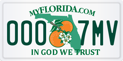 FL license plate 0007MV