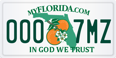 FL license plate 0007MZ