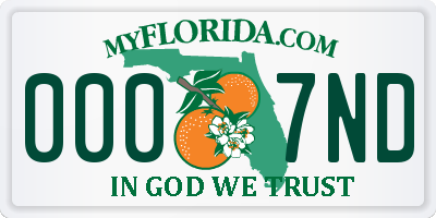 FL license plate 0007ND