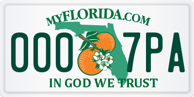FL license plate 0007PA
