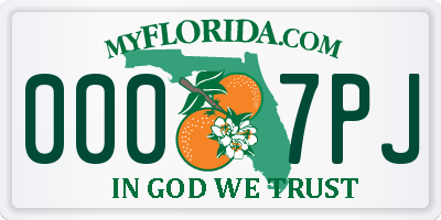 FL license plate 0007PJ