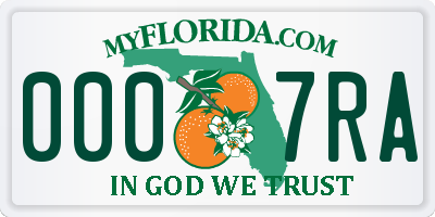 FL license plate 0007RA