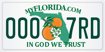 FL license plate 0007RD