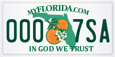 FL license plate 0007SA