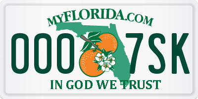 FL license plate 0007SK