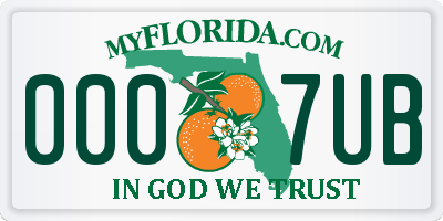 FL license plate 0007UB