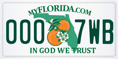 FL license plate 0007WB