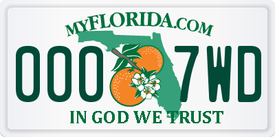 FL license plate 0007WD