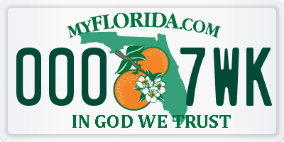 FL license plate 0007WK