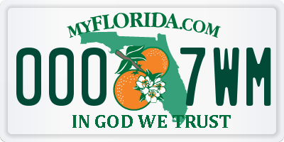 FL license plate 0007WM