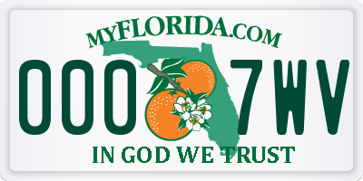 FL license plate 0007WV