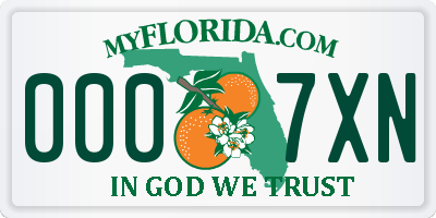 FL license plate 0007XN