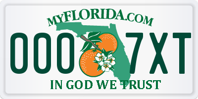 FL license plate 0007XT