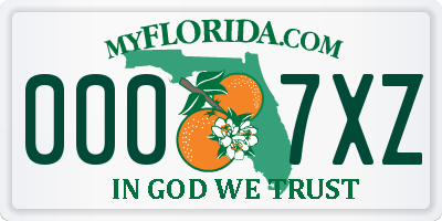 FL license plate 0007XZ