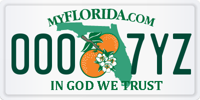 FL license plate 0007YZ