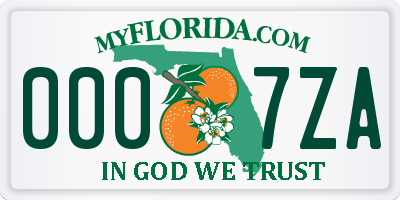 FL license plate 0007ZA