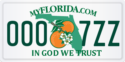 FL license plate 0007ZZ