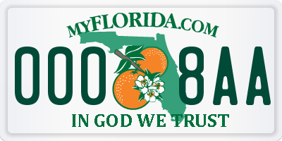 FL license plate 0008AA