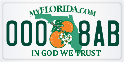 FL license plate 0008AB